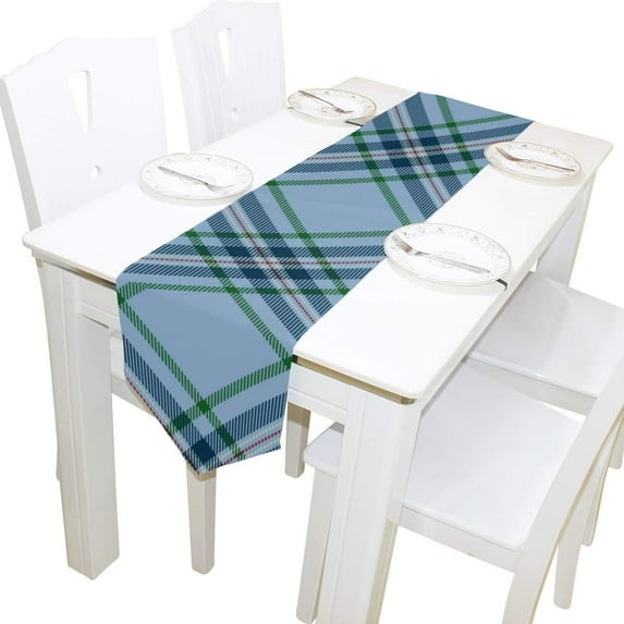 Rectangle Cloth Table Runner Blue Tartan Texture Table Cover for Wedding Birthday Holiday