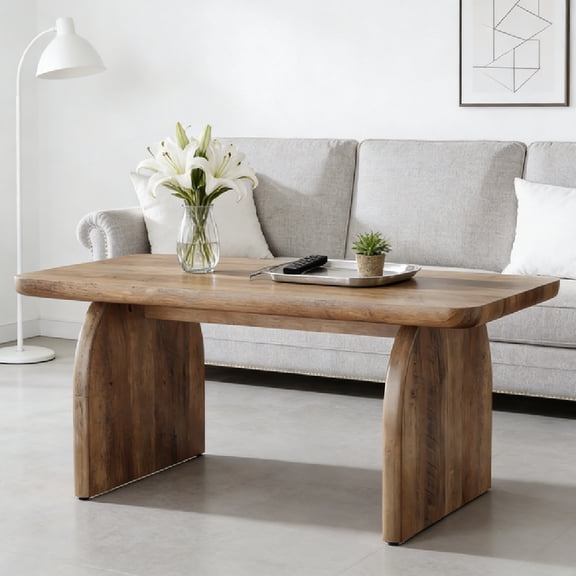 Rectangle Coffee Table, 47.24-Inch Wood Rectangular Living Room Table, Farmhouse Accent Center Low Cocktail Tea Table with Sturdy Base & Rounded Corners, Easy Assembly (Rustic Brown)