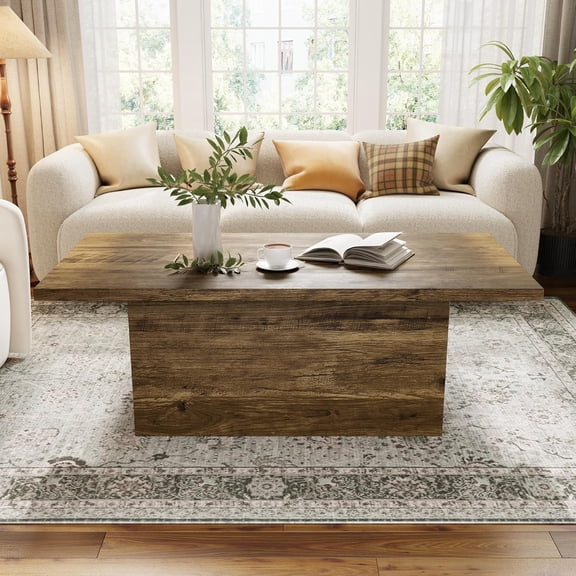 Rectangle Coffee Table,47.25-Inch Engineered Wood Coffee Table for Living Room,Farmhouse Center Low Cocktail Tea Table, Oak