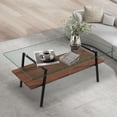 thumbnail image 1 of Rectangle Coffee Table, Modern Double Layer Center Table with Tempered Glass Tabletop and Black Metal Legs, Tea Table for Living Room Home Office, Transparent Glass, 1 of 10