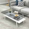 thumbnail image 1 of Rectangle Coffee Table, Modern Double Layer Center Table with Tempered Glass Tabletop and White Metal Legs, Tea Table for Living Room Home Office, Gray Glass, 1 of 11