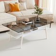 thumbnail image 1 of Rectangle Coffee Table, Tempered Glass Tabletop with White Metal Legs, Modern Table for Living Room , Gray Glass, 1 of 5