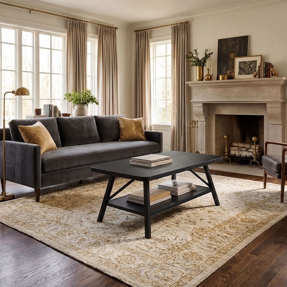 Rectangle Coffee Table for Living Room, 39" Industrial Small Coffee Table with 2-Tier Storage Shelf, Easy Assembly, for Apartment and Small Spaces