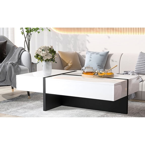 Rectangle Coffee Table with Drawer | Serve Living Room, Store Small Office Tools | High - grade Particleboard Build | Keep Living Room Tidy