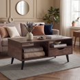 thumbnail image 1 of Rectangle Coffee Table with Drawer & Storage Shelf, Modern Center Table for Living Room,Walnut, 1 of 8