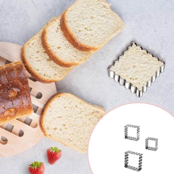 Rectangle Cookie Cutter Set - 3 Pieces Scalloped Edge Cutters - Square Biscuit Molds - For Baking and Sandwich Making - Set 2
