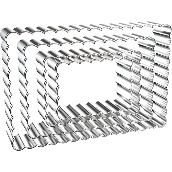 Rectangle Cookie Cutter Set with Scalloped Edge Assorted Sizes - 5 Inch, 4 Inch, 3 Inch, 2 Inch - Fluted Edge Plaque Frame Rectangluar Cookie Cutters Shapes Fondant Molds - Stainless Steel
