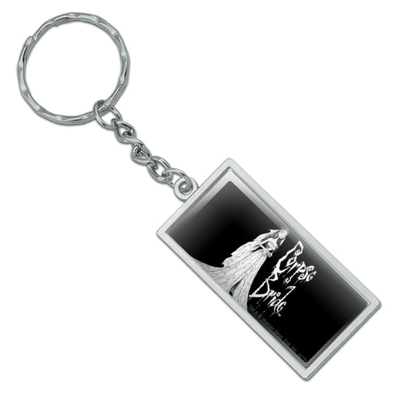 Rectangle Corpse Bride Logo and Silhouette Keychain in Chrome Plated Metal
