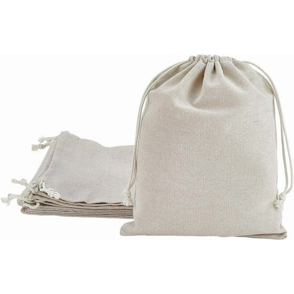 Rectangle Cotton Linen Storage Bags Drawstring Bag Gray 24.9x19.7x0.2~1.15cm