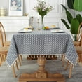 thumbnail image 1 of Rectangle Cotton Linen Tablecloth: New Chinese Style Retro Table Cloth with Tassel, Multi Size Wrinkle Free Decorative Tablecloth, Rustic Farmhouse Kitchen Table Cover (D, 55''×79''), 1 of 10