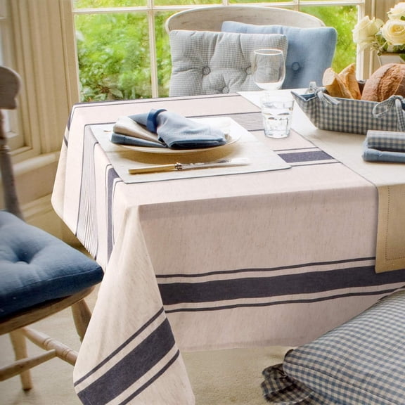 Rectangle Cotton Linen Tablecloth Striped Dust-Proof Farmhouse Dining Table Cover for Kitchen Picnic Party Brunches (Rectangle/Oblong, 60 x 120 Inch, Navy)