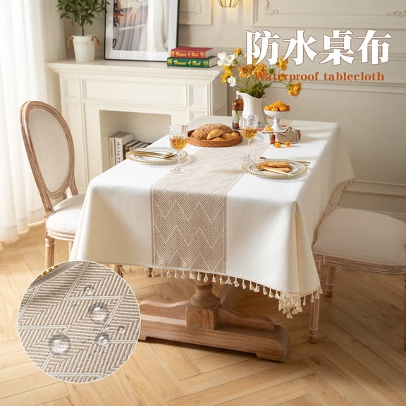 Rectangle Cotton Linen Tablecloth Waterproof & Stain Resistant, Wrinkle-Free Table Cloth Adds Elegance and Protection, Ideal for Dining, Party, Wedding and Outdoor