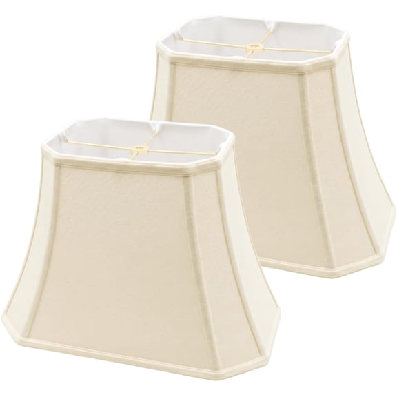 Rectangle Cut Corner Basic Lamp Shade, (6x8) x (9x14) x 10.5, Linen Eggshell, 2-Pack