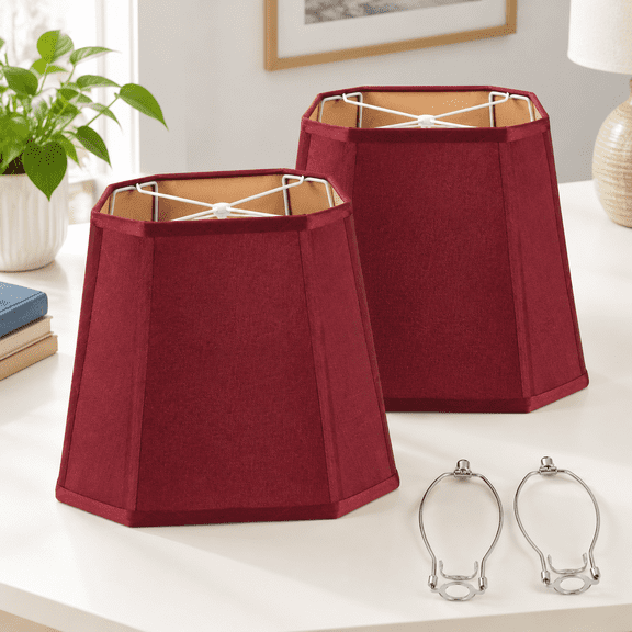 Rectangle Cut Corner Burgundy Red Lamp Shades Set of 2, 10in Top x 13in Bottom