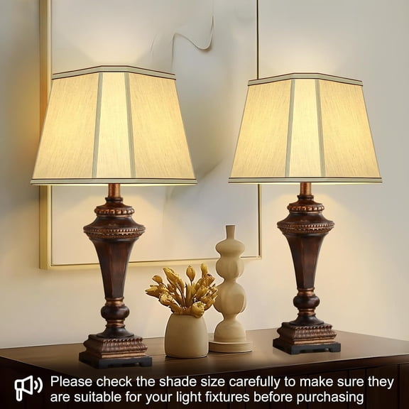 Rectangle Cut Corner Lamp Shades Set of 2, 10.5" x 10"x 13" Modern Medium Gold Lampshades with Brown Rim, Included 2 Pack Lamp Harps, Suitable for E26 Base and Saddle Base, Easy Assembly Required