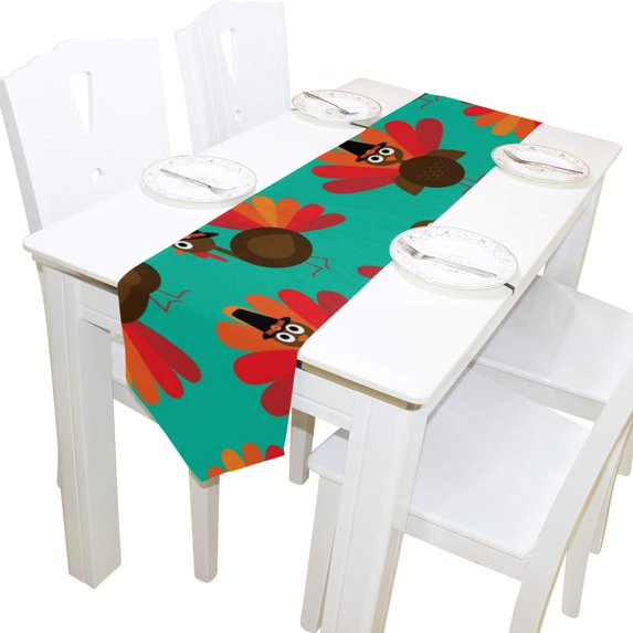 Rectangle Cute Thanksgiving Turkey Printed Table Runner 13x90in for Wedding Birthday Holiday