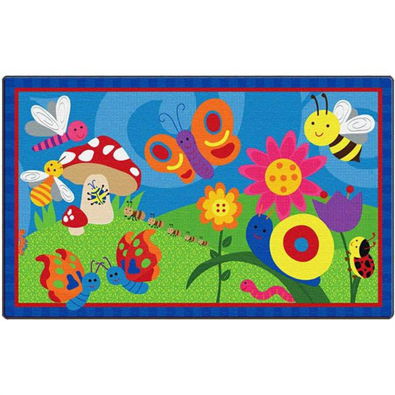 Colorful Bugs and Flowers Non-slip Washable Kids Area Rug, 3' x 5'