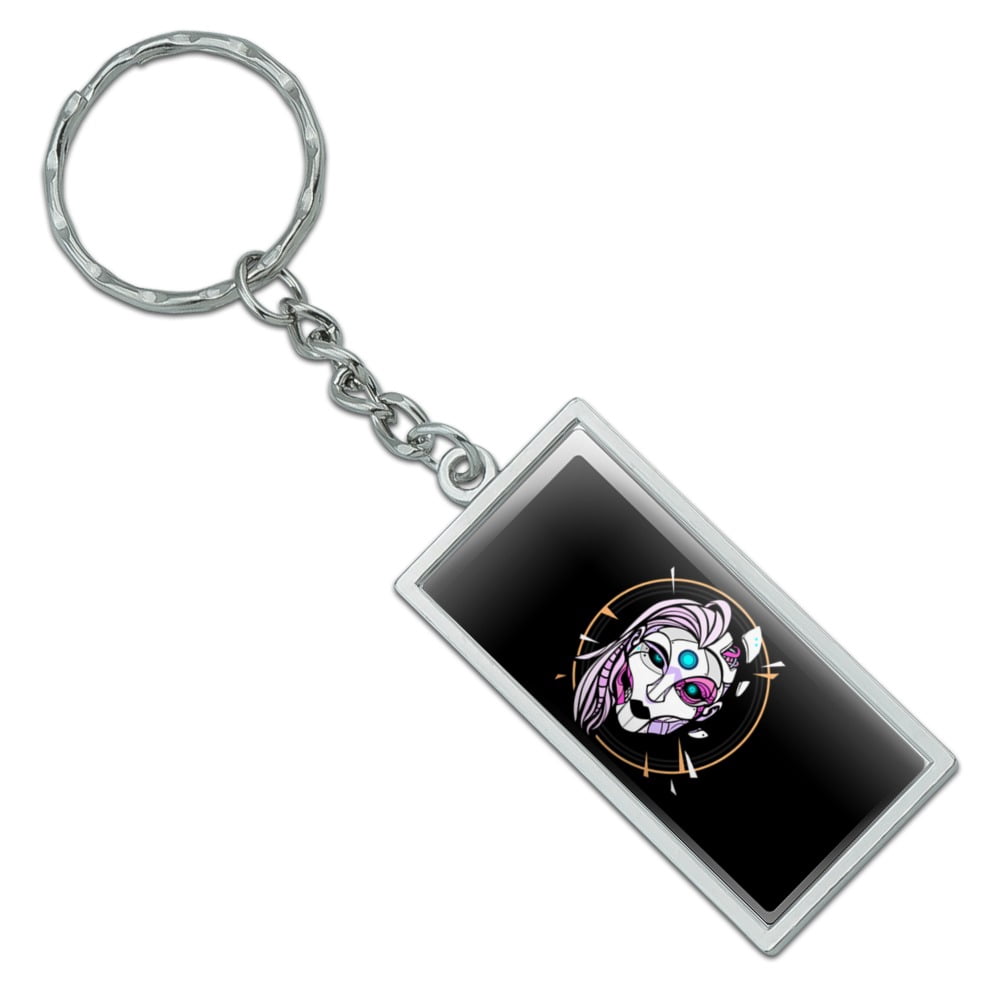 Rectangle Cyborg Android Robot Science Woman Face Keychain in Chrome ...