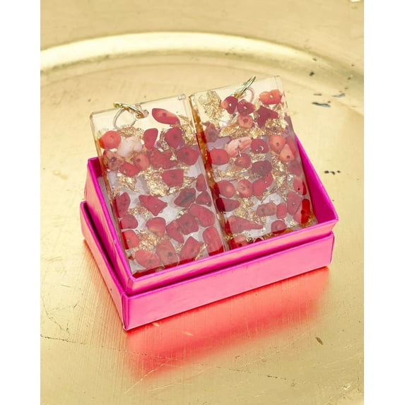 Rectangle Dangle Earrings with Resin Artwork