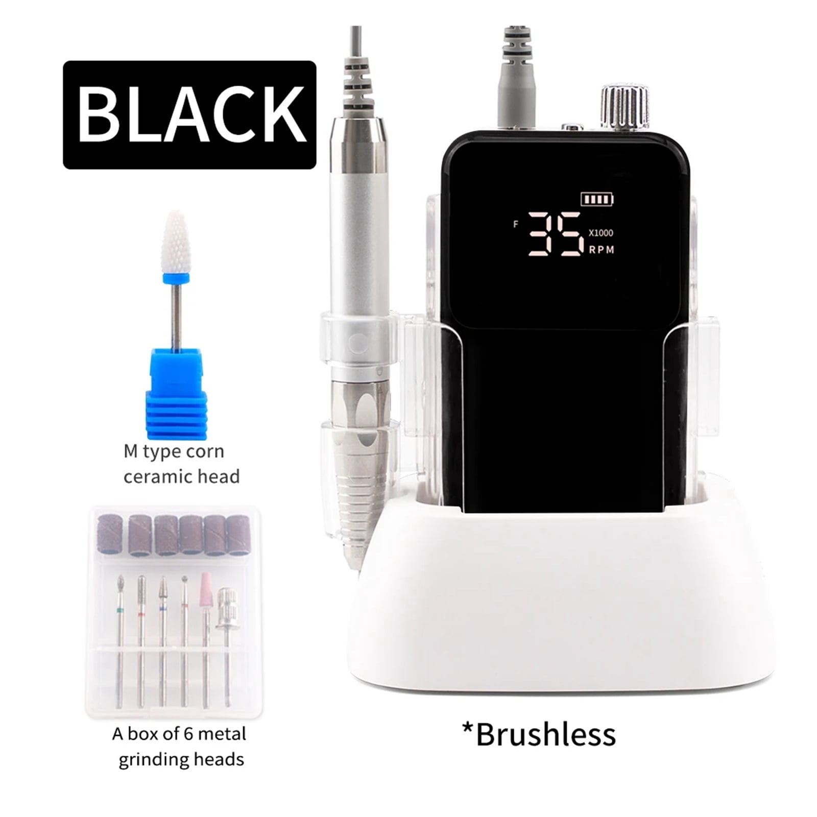 Rectangle Desktop Cordless Base Brushless Nail Drill Machine 35000rpm Drill Electric for Manicure Pedicure Rechargeable Battery