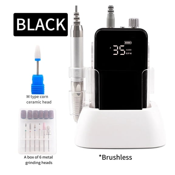 Rectangle Desktop Cordless Base Brushless Nail Drill Machine 35000rpm Drill Electric for Manicure Pedicure Rechargeable Battery