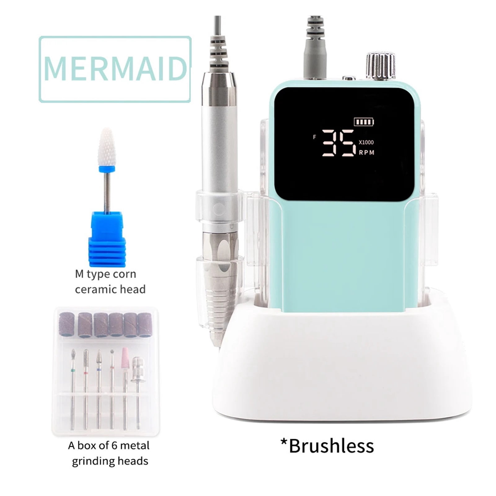 Rectangle Desktop Cordless Base Brushless Nail Drill Machine 35000rpm Drill Electric for Manicure Pedicure Rechargeable Battery