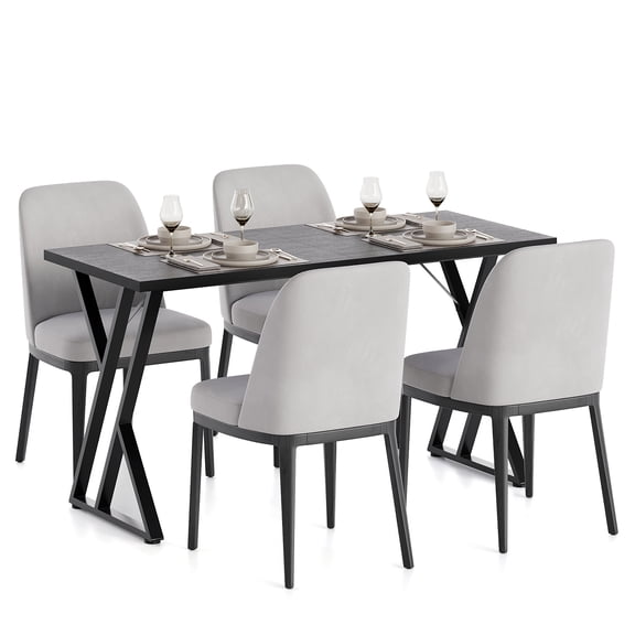 Rectangle Dining Table for 4 Person, 55" Long Black Kitchen Tables w/Wooden Waterproof Dustproof Tabletop & Heavy Duty Metal Frame, Industrial Rectangular Dinner Table for Dining Room, Kitchen