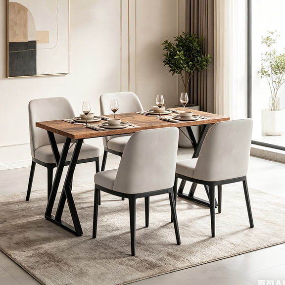 Rectangle Dining Table for 4 Person, 55" Long Brown Kitchen Tables w/Wooden Waterproof Dustproof Tabletop & Heavy Duty Metal Frame, Industrial Rectangular Dinner Table for Dining Room, Kitchen