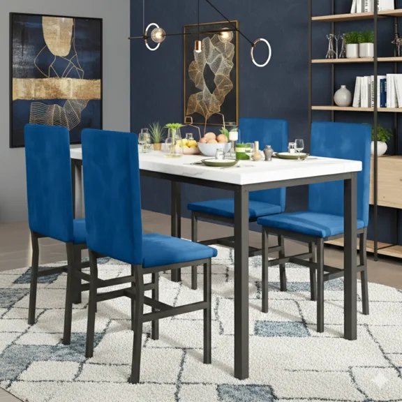 5 Piece Dining Table Set, Dining Table Set for 4, Modern Pub Bistro Table with Storage Shelf for Kitchen, Coffee Shop, Small Space