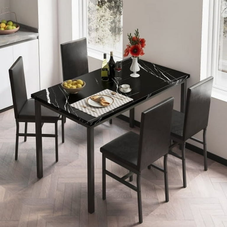 SESSLIFE 5 Piece Dining Set Rectangle Table with 4 Faux Leather Chairs Compact Kitchen Set for Home JA4354 Walmart