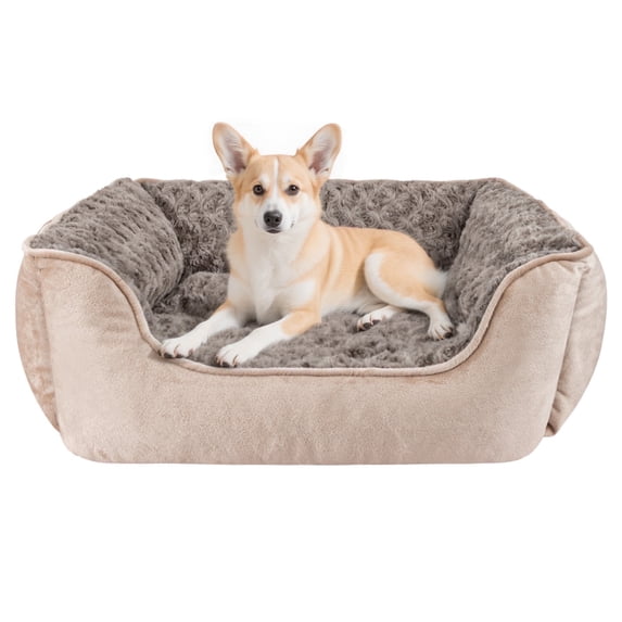 Washable Large Dog Beds for Medium Sized Dogs, Rectangle Pet Beds with Anti Slip Bottom, Beige, 35"x25"x9"