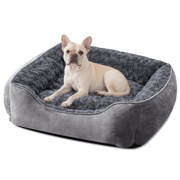 Washable Dog Beds for Small to Medium Dogs, Cat Beds for Indoor Cats, Rectangle Pet Beds with Anti Slip Bottom, Gray, 25"×21"×8"