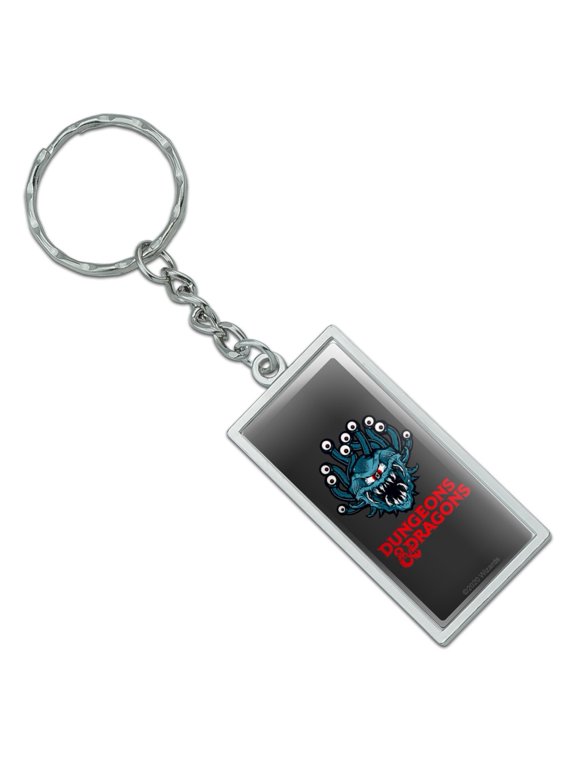 Rectangle Dungeons & Dragons Beholder Keychain in Chrome Plated Metal