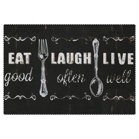 Rectangle EAT LAUGH LIVE Tablecloth -Linen Fabric Table Cloth - Washable Reusable Table Cover with Dust-Proof Wrinkle Resistant for Restaurant, Picnic, Indoor and Outdoor Dining 60 Inch X 84 Inch