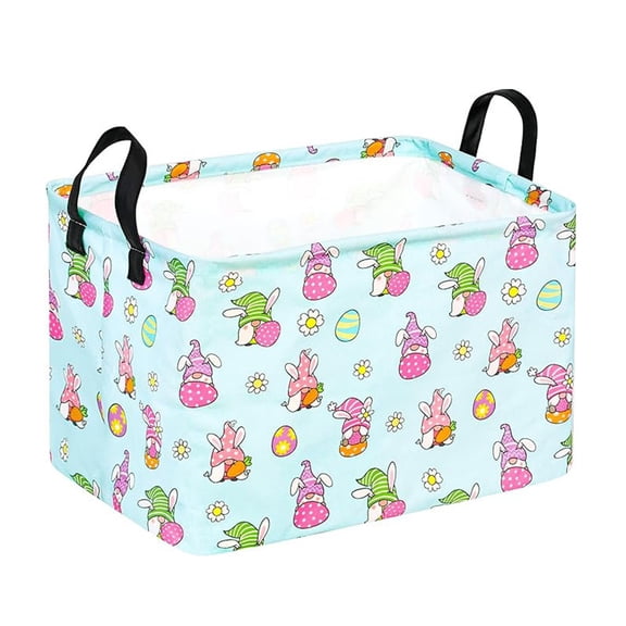 Rectangle Easter Gift Basket Empty with Handles for Kids,Cute Organizer Toy Bin,Books Basket,Room Decor(Easter Rabbit Basket)