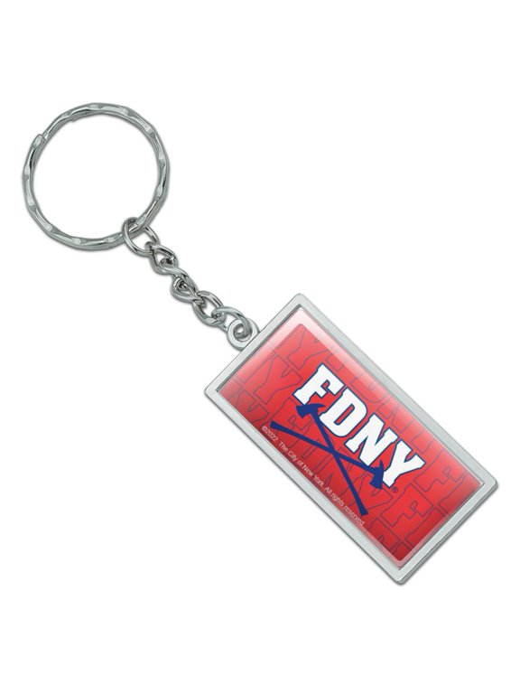 Rectangle FDNY Axe Pattern Keychain in Chrome Plated Metal