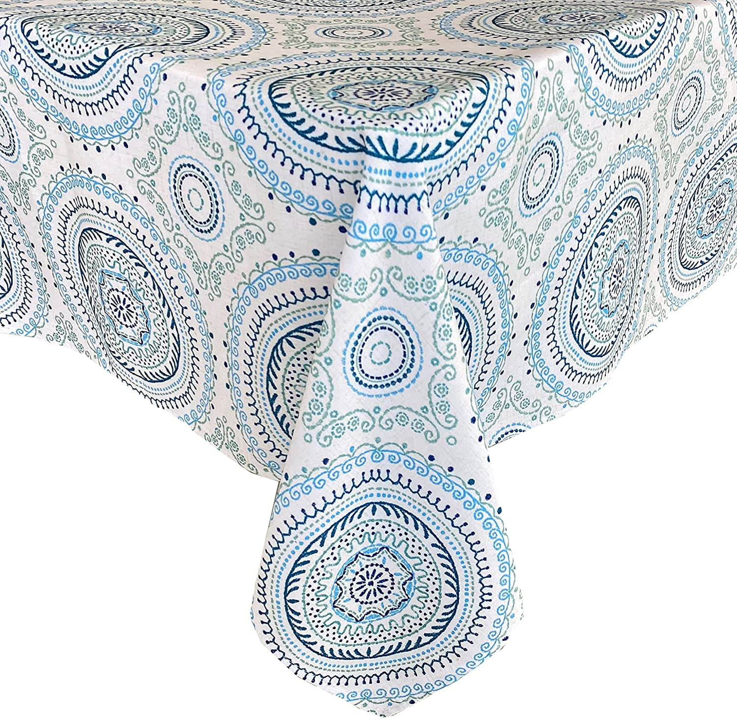 Rectangle Fabric Tablecloth, Blue Circle Stitch, Indoor Outdoor No Iron ...