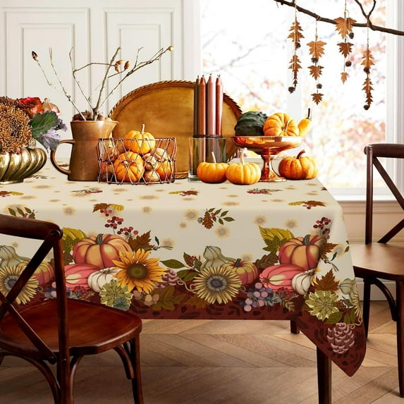 Rectangle Fall Tablecloth 60×120 Inch, Fall Pumpkin Tablecloths for Rectangle Tables Thanksgiving Washable Table Cover, Autumn Table Cloth Decor for Party Picnic Dinner