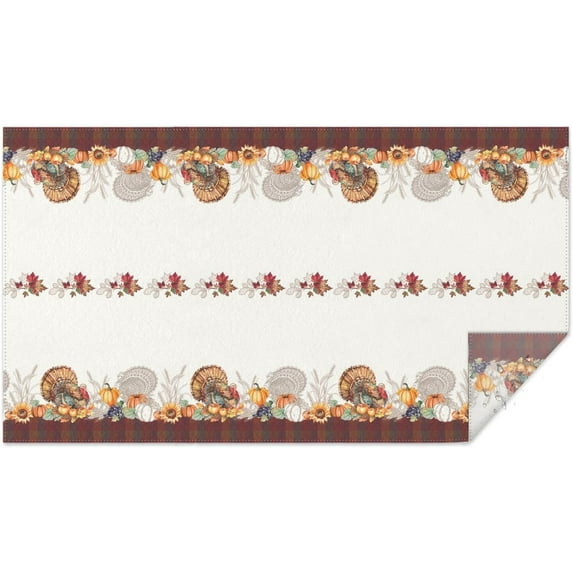 Rectangle Fall Tablecloth, Pumpkin Table Cloth and Maple Leaves Table Cover for Fall Picnic, Family Gatherings and Thanksgiving Party, Thanksgiving Decorations Pumpkin and Turkey, 60" x 102"