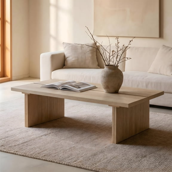 Rectangle Faux Concrete Coffee Table, Stone Look Center Table with Slab Legs - Modern