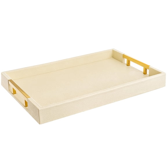 Rectangle Faux Leather Decorative Serving Tray with Handles,Modern Elegant Tray for Ottoman,Coffee Table,Perfume Display,Multi‑Scene Household Use