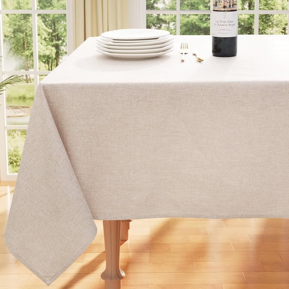 Rectangle Faux Linen Table Cloth, Waterproof Burlap Fabric Tablecloth, Washable Decorative Farmhouse Table Covers for Kitchen, Dining, Parties, 60x120, Tan