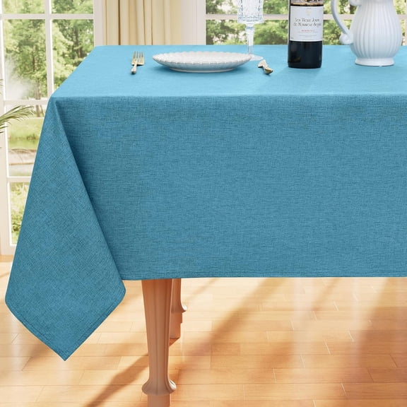 Rectangle Faux Linen Table Cloth, Waterproof Burlap Fabric Tablecloth, Washable Decorative Farmhouse Table Covers for Kitchen, Dining, Parties, 60x84, Teal