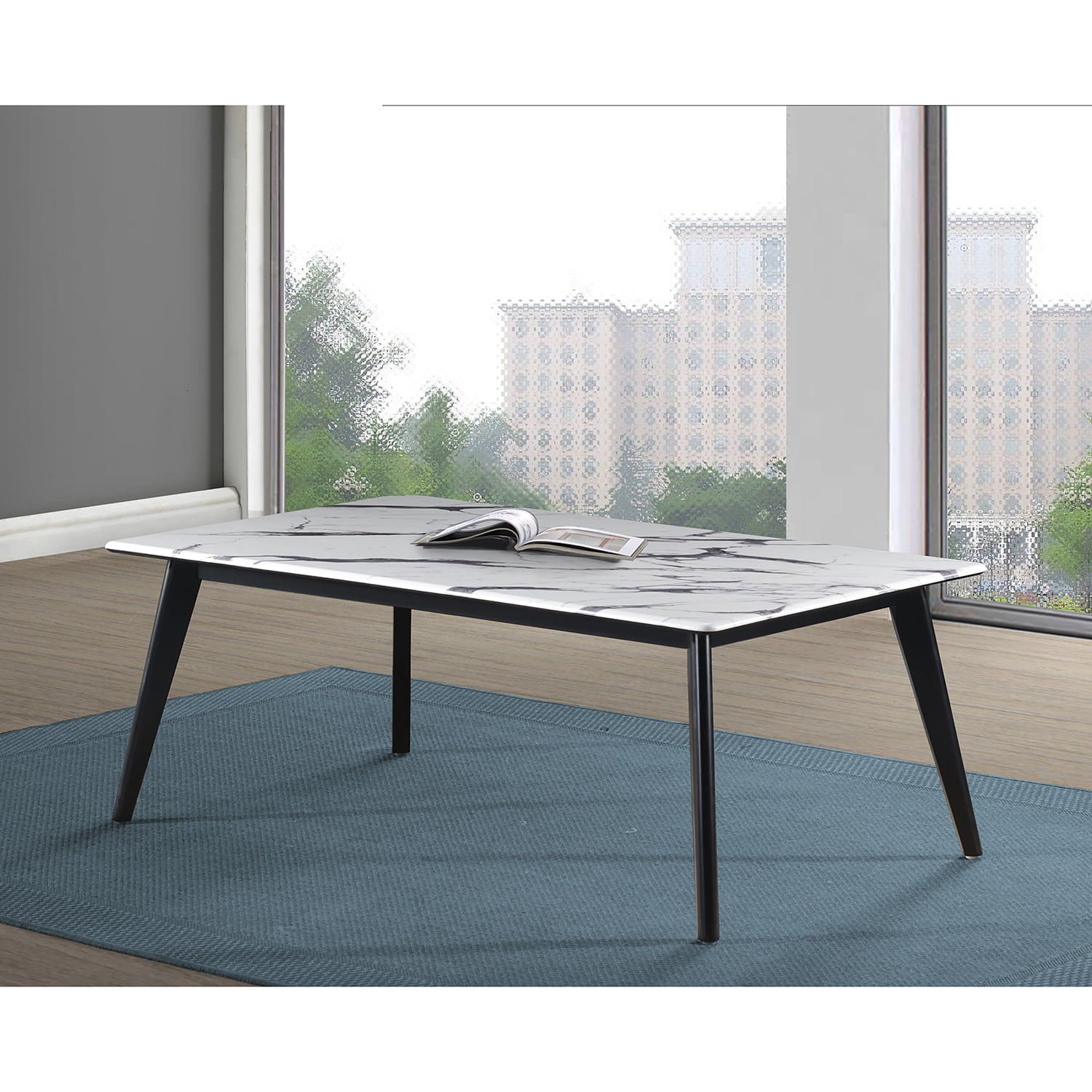 Black and White Rectangular Faux Marble Top Coffee Table