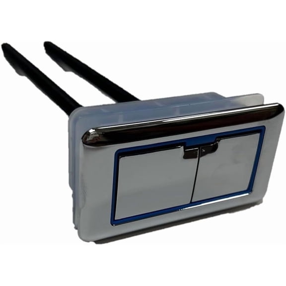 Top of Toilet Dual Flush Button, rectangle, Chrome with Blue Accents by NuFlush
