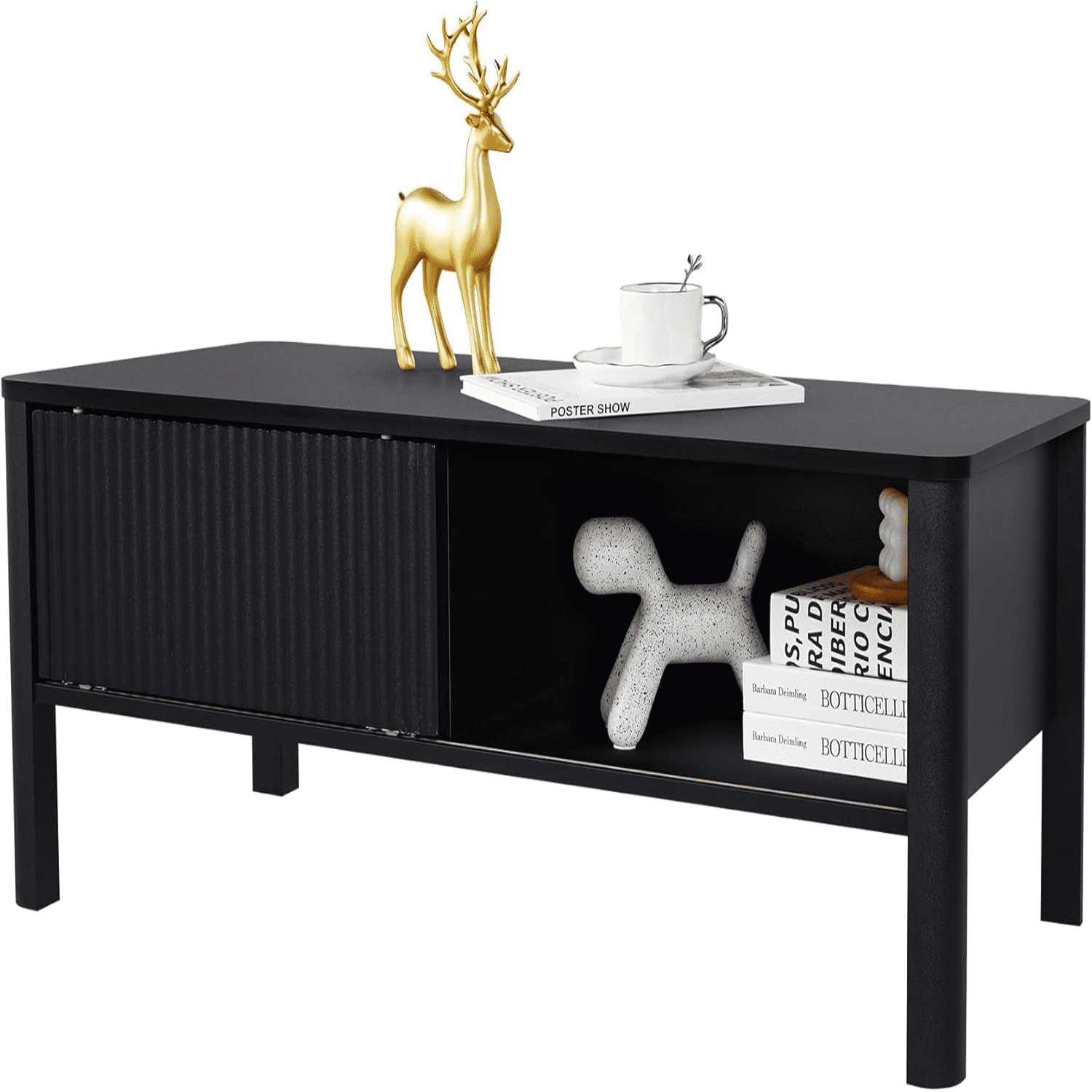 Rectangle Fluted Coffee Table with Storage and Sliding Drawers Small