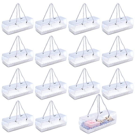 Rectangle Folding Paper Plastic Storage Boxes with Polyester Rope Handle White 215x80x80mm