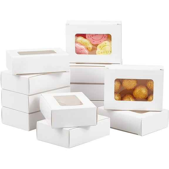 Rectangle Folding Paper Storage Boxes Gift Case with Rectangle Visible PVC Window White 9.5x7x2.8cm window: 37x64mm