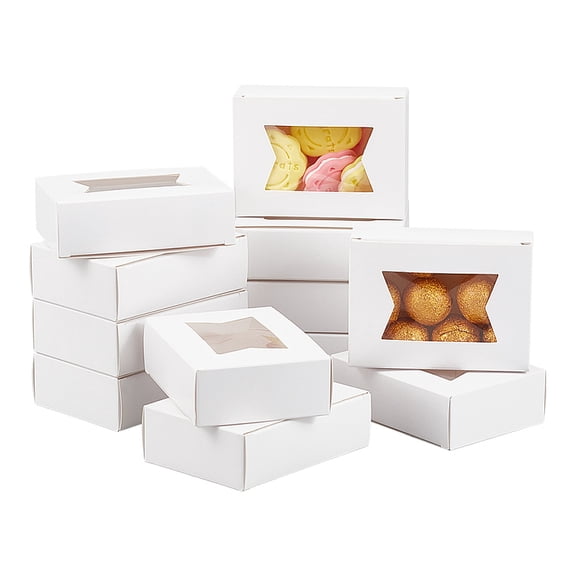 Rectangle Folding Paper Storage Boxes Gift Case with Visible PVC Window White 9.5x7x2.8cm window: 37x61mm for DIY