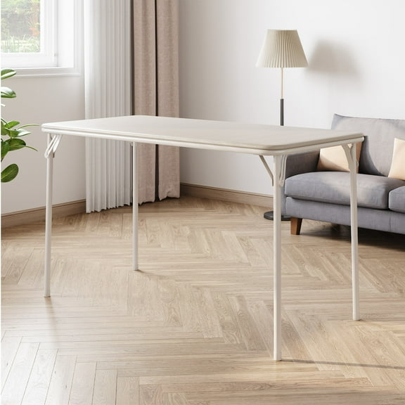 Rectangle Folding Table, Card Table with Anti-Slip Feet Caps, Metal Legs Support, Upholstered PU Leather Tabletop, Protable Foldable Table